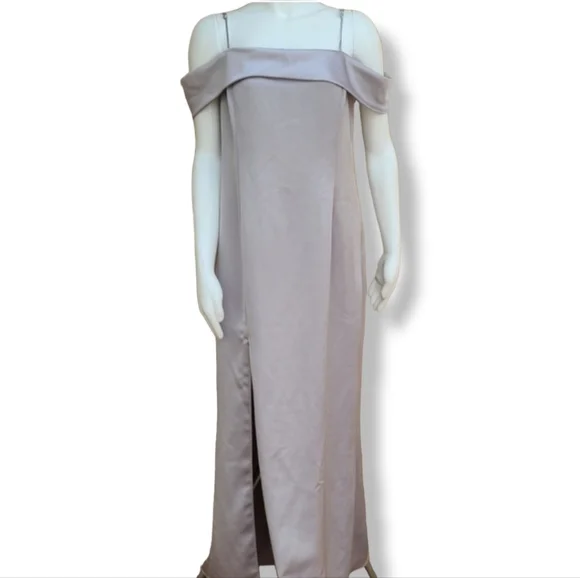 HALSTON HERITAGE Column Floor Length Gown 12 Champagne Draped Formal Prom Bridal - Picture 4 of 16